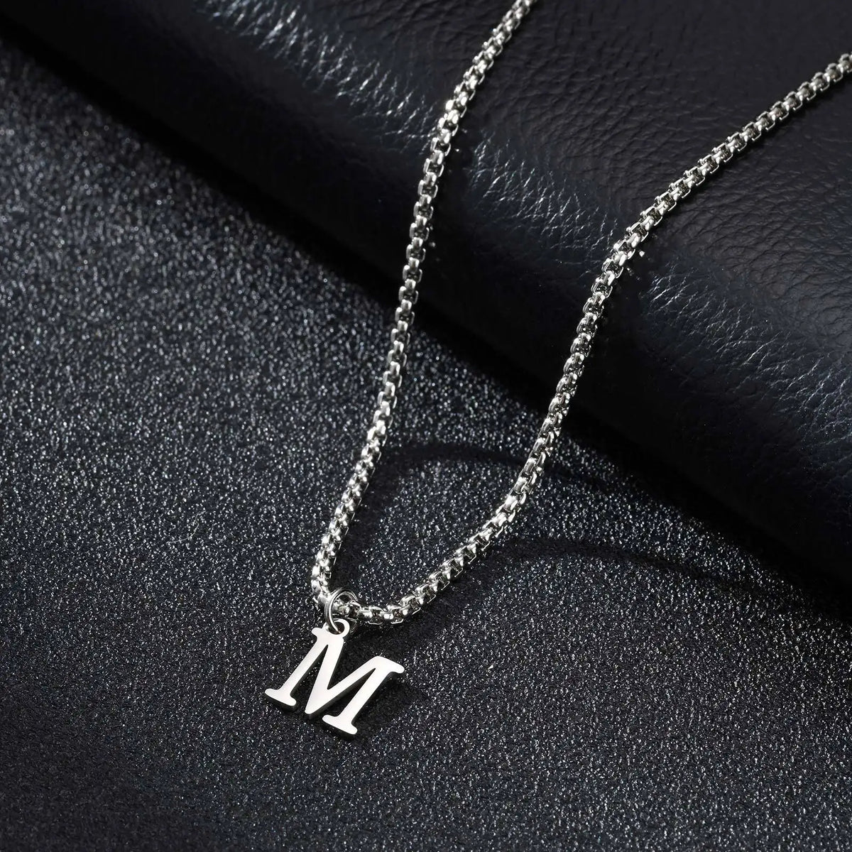 Men's necklace with initial M pendant