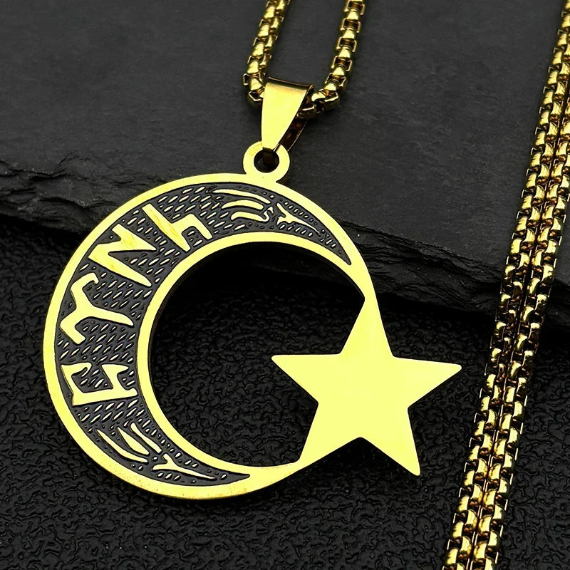 Men's "türk" necklace in Göktürk runes: crescent moon and star gold