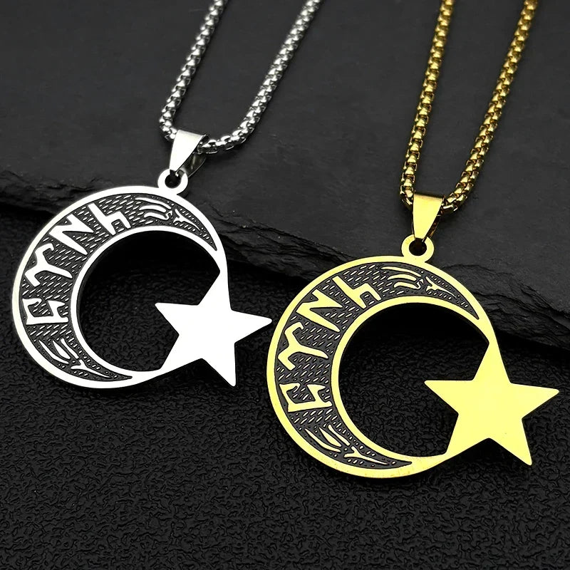 Men's "türk" necklace in Göktürk runes: crescent moon and star