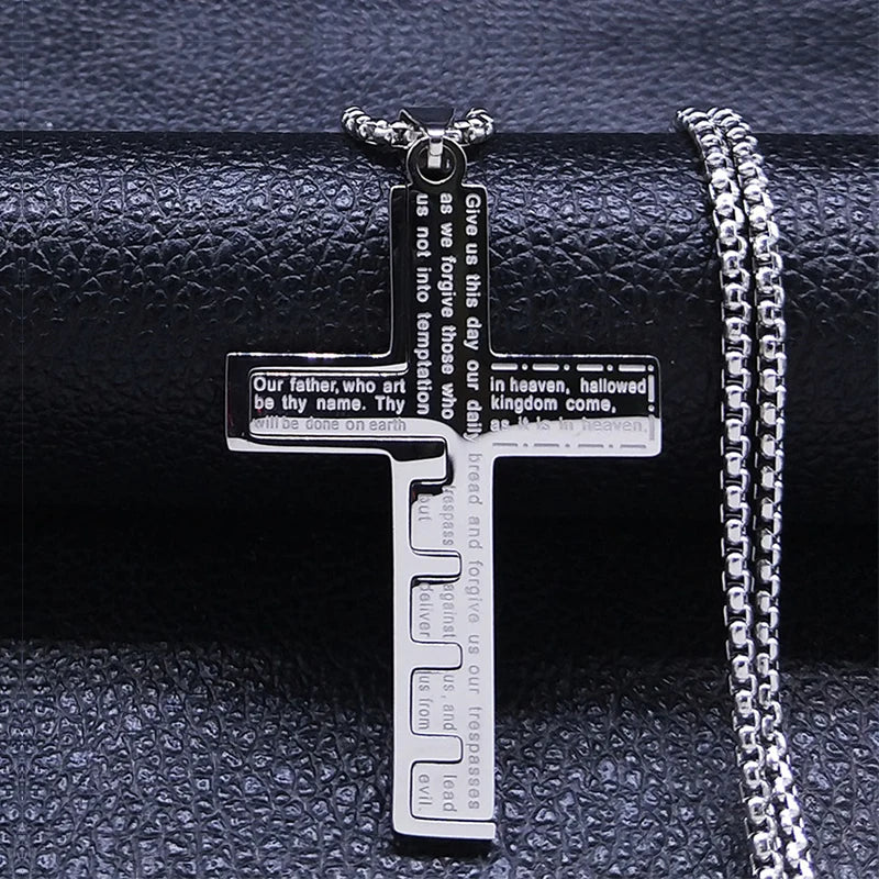 Necklace & Cross Medallion Pendant for Men, Christian, silver
