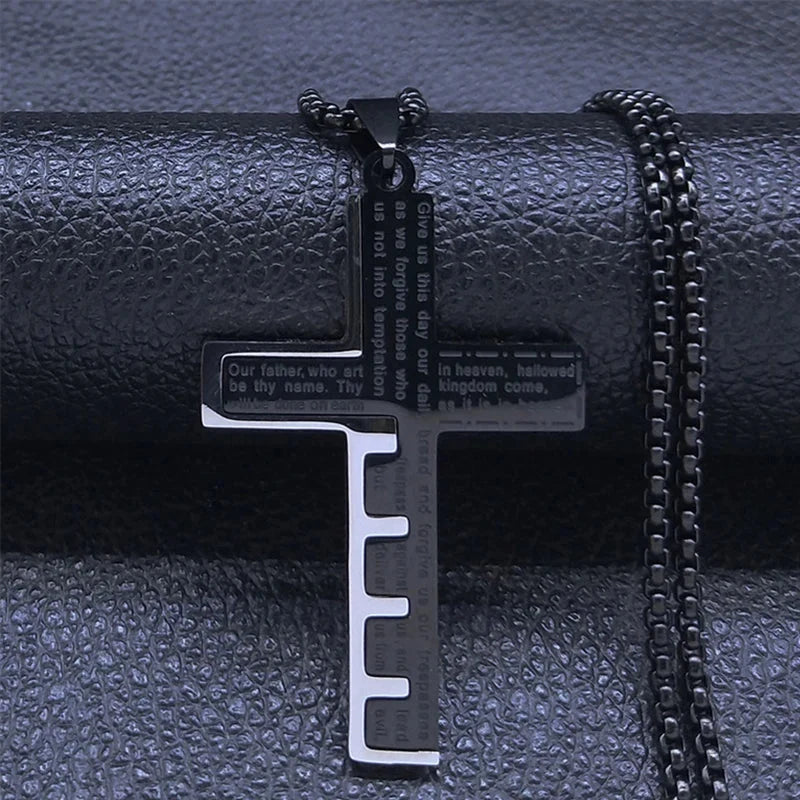 Necklace & Cross Medallion Pendant for Men, Christian, black