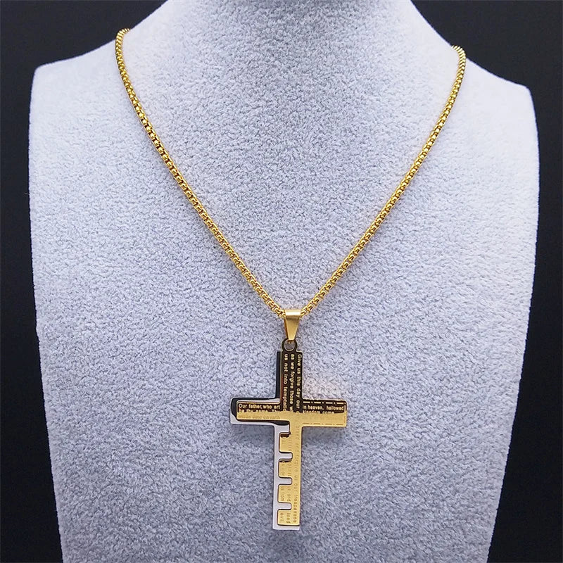Necklace & Cross Medallion Pendant for Men, Christian, gold