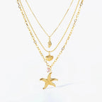 Collier Multirang Pendentif Coquillage Etoile de Mer Conque Coquille Saint-Jacques