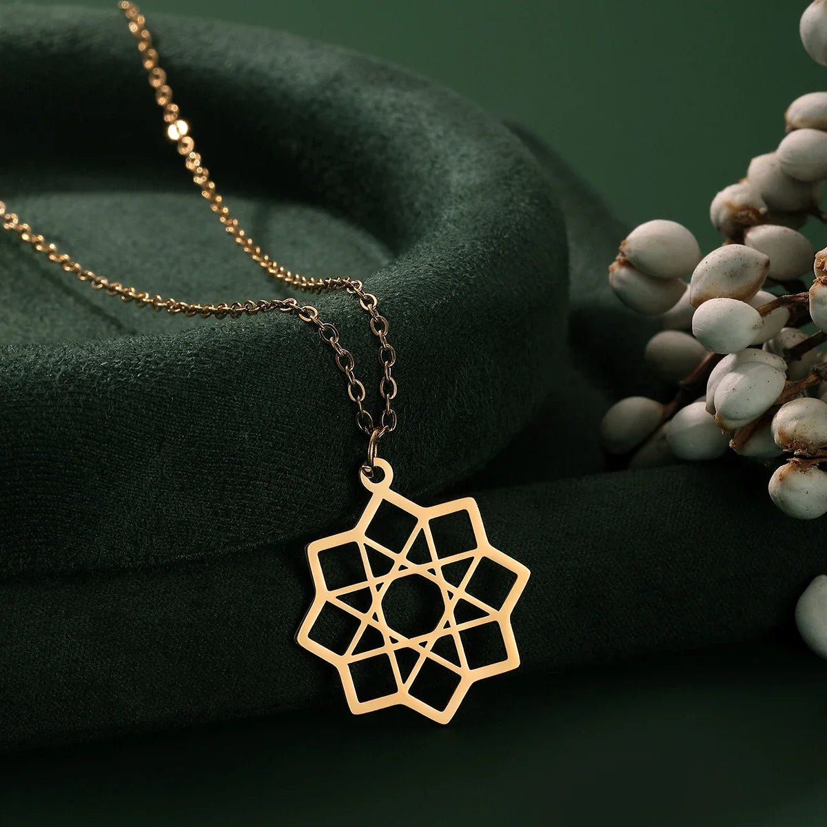 Octagram Pendant Necklace Sacred Geometry Mandala gold