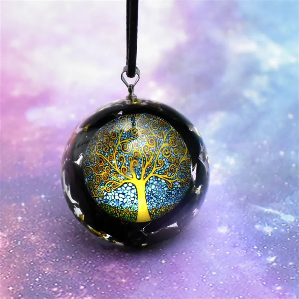 Collier Pendentif avec Arbre de Vie en Tourmaline Noire