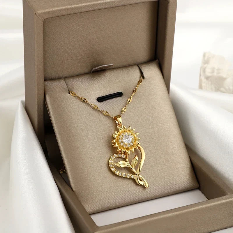 Spinner Heart and Sunflower Pendant Necklace