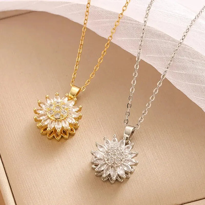 Pendant Necklace with Zircon Flower c
