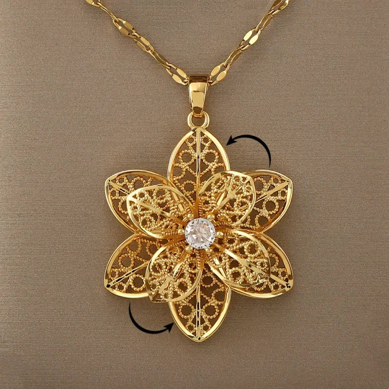 Collier Pendentif avec Jolie Fleur Tournante Anti-Stress