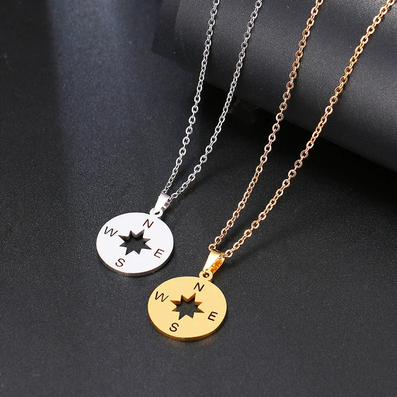Cardinal Compass Pendant Necklace Wind Rose Gold