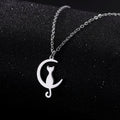 Moon Crescent Cat Pendant Necklace silver