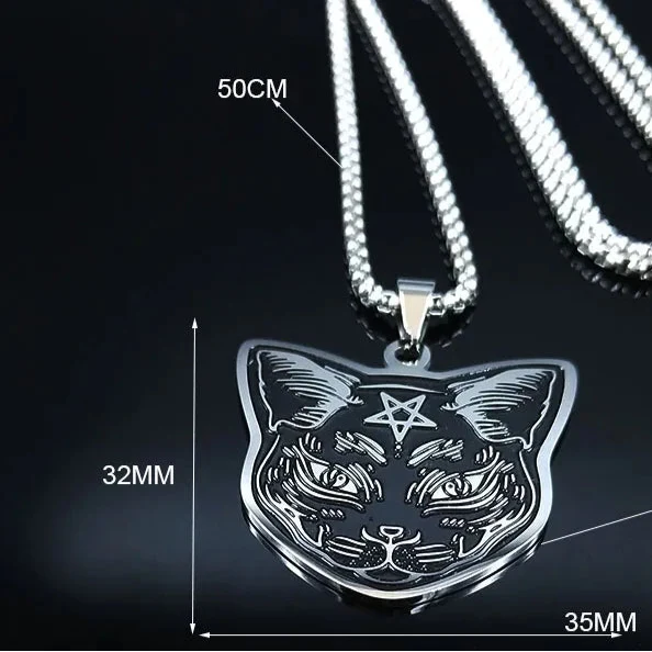 Black Cat Pentacle Witchcraft Wiccan Pendant Necklace