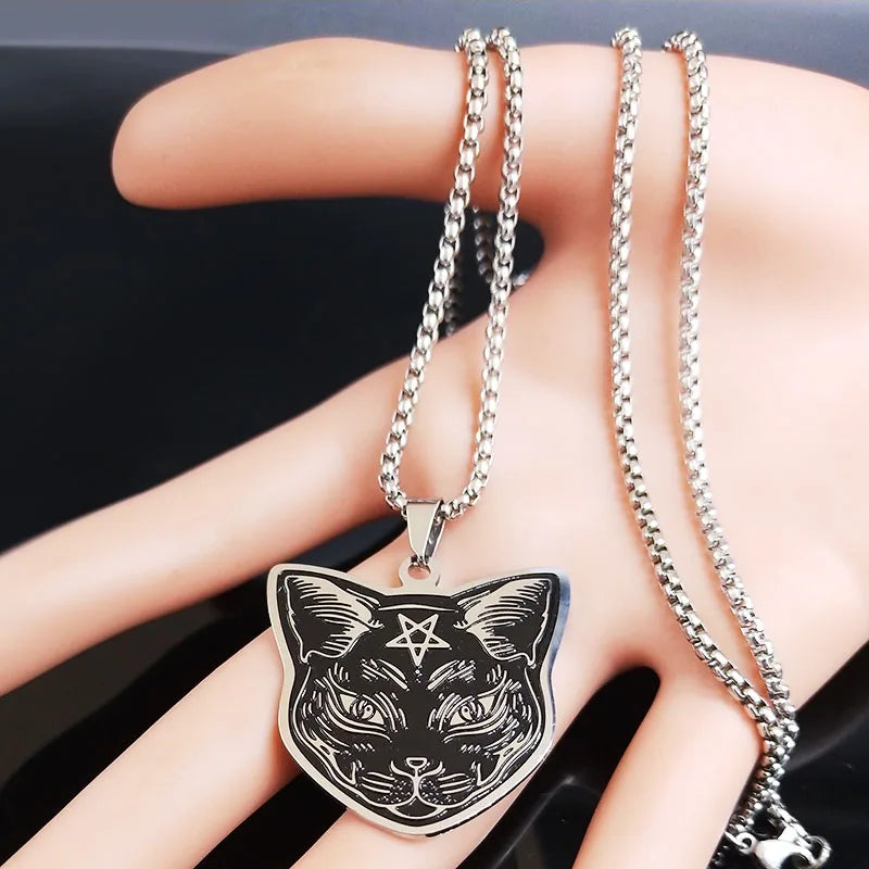 Black Cat Pentacle Witchcraft Wiccan Pendant Necklace