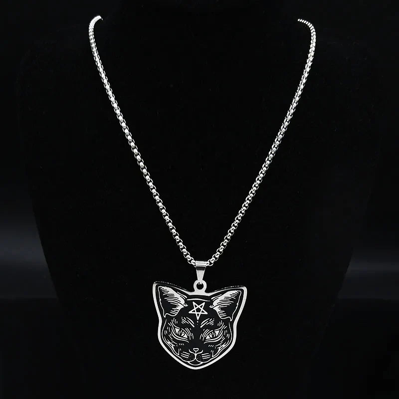 Black Cat Pentacle Witchcraft Wiccan Pendant Necklace