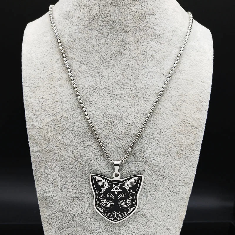 Black Cat Pentacle Witchcraft Wiccan Pendant Necklace