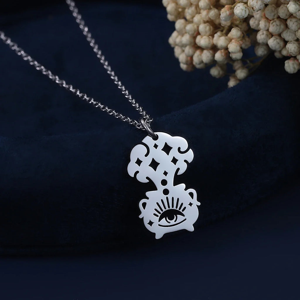Wiccan Witchcraft Cauldron Pendant Necklace in Silver