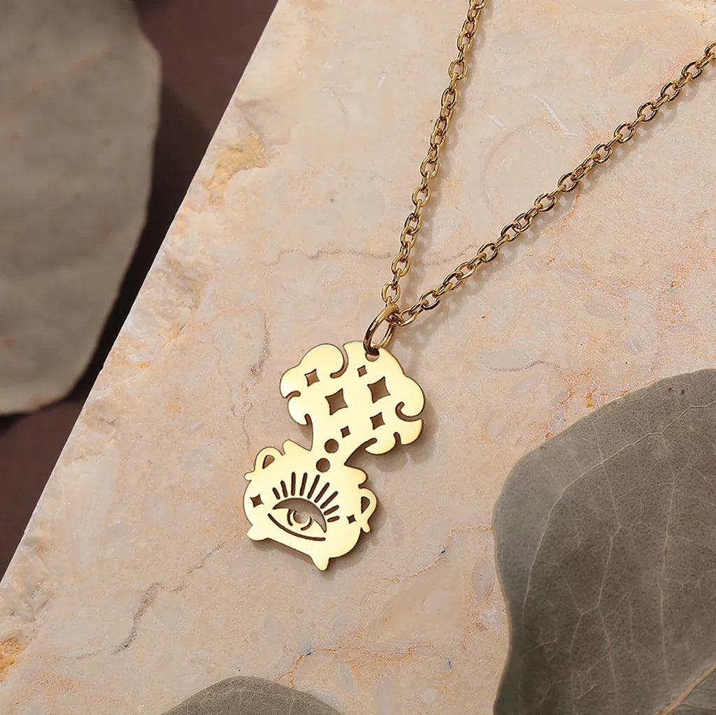 Wiccan Witchcraft Cauldron Pendant Necklace in Gold