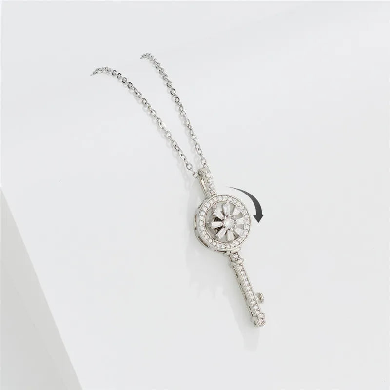 Anti-Stress Rotating Key Pendant Necklace Silver