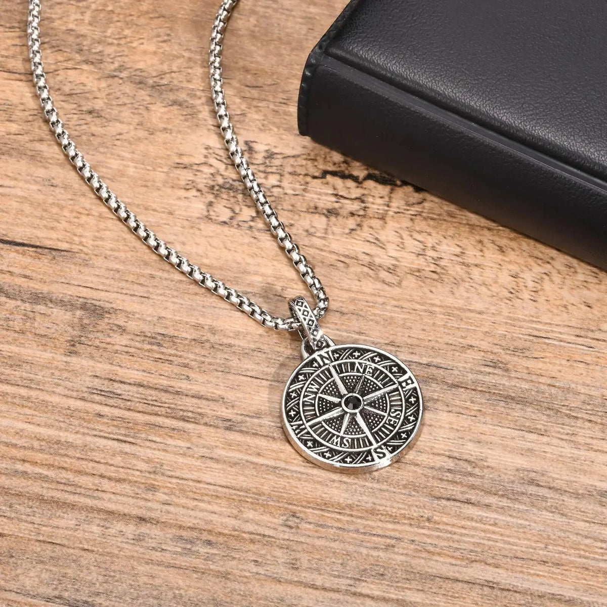 Men's Nautical Compass Pendant Necklace with Rose of the Winds
