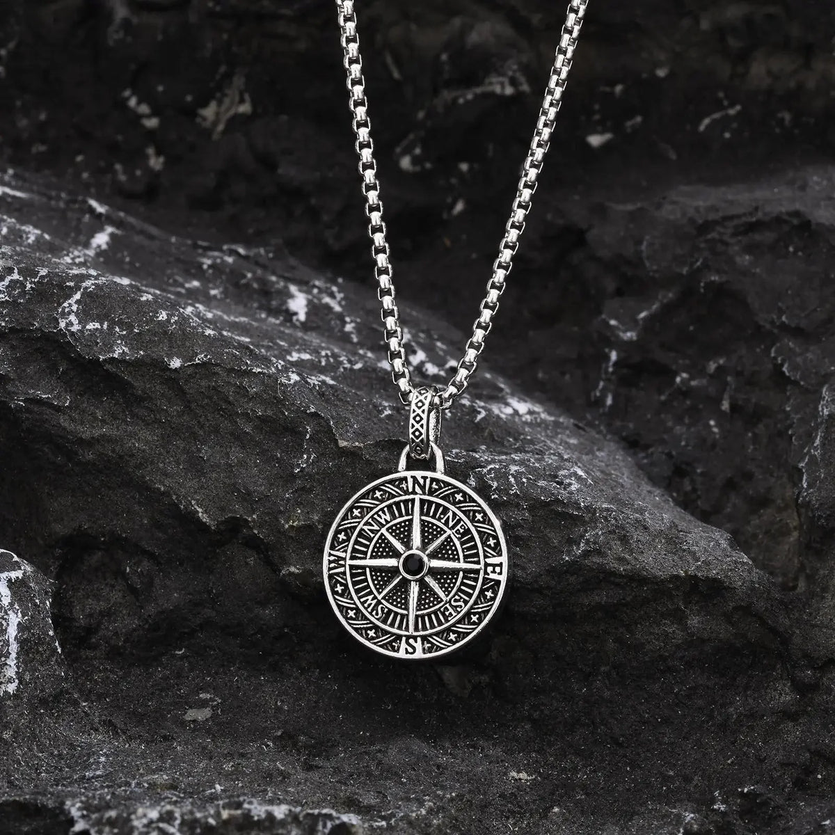 Men's Nautical Compass Pendant Necklace with Rose of the Winds
