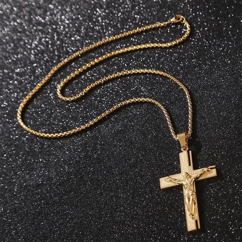 Men's Crucifix Necklace & Pendant Jesus Gold Cross