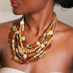 Brown Bead and Wood Pendant Necklace
