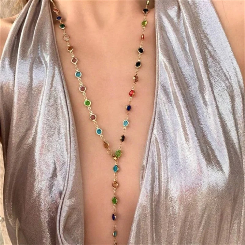 Многоцветное богемное колье с подвеской, позолоченное