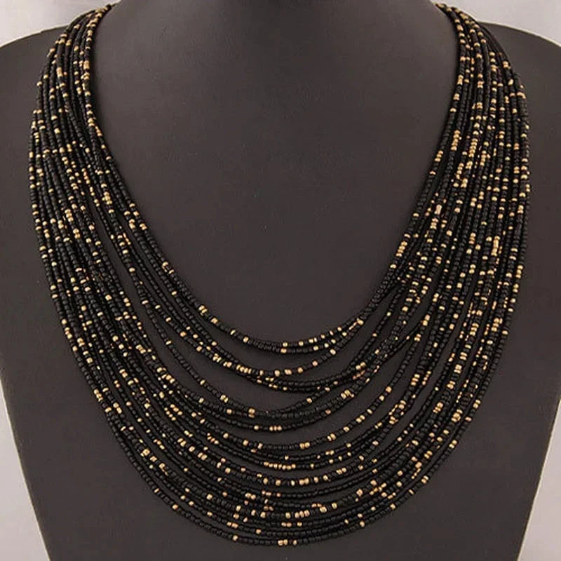 Collier Pendentif Ethniques Africains Multirangs noir