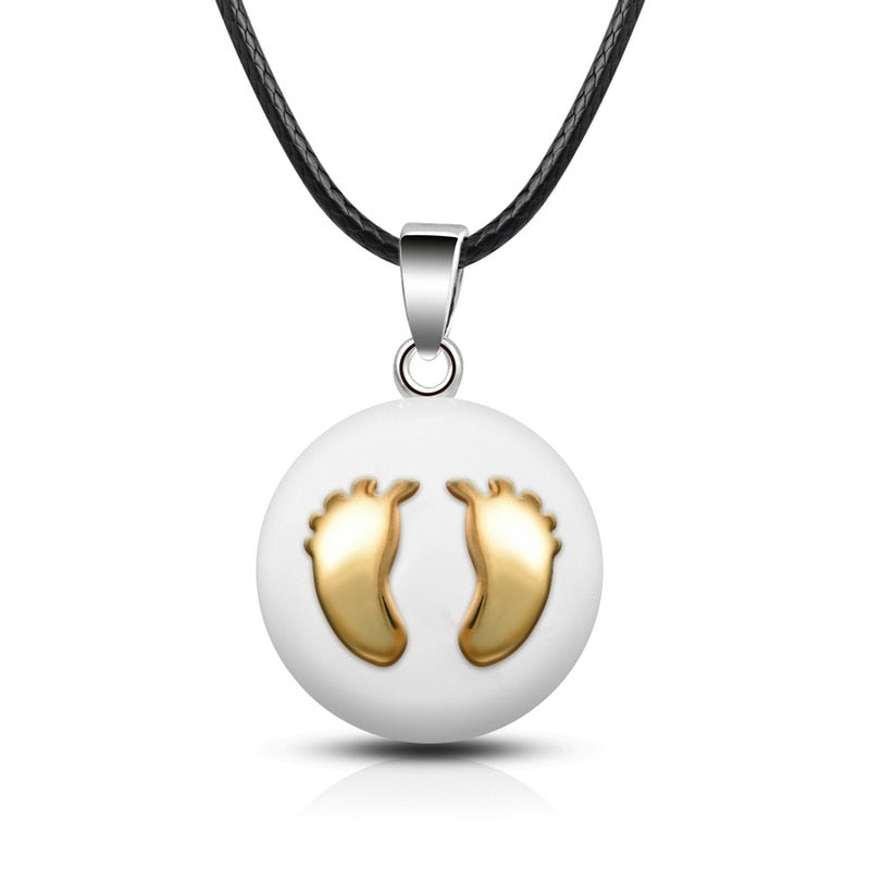 Collier Pendentif Femme Enceinte Bola de Grossesse pieds dorés