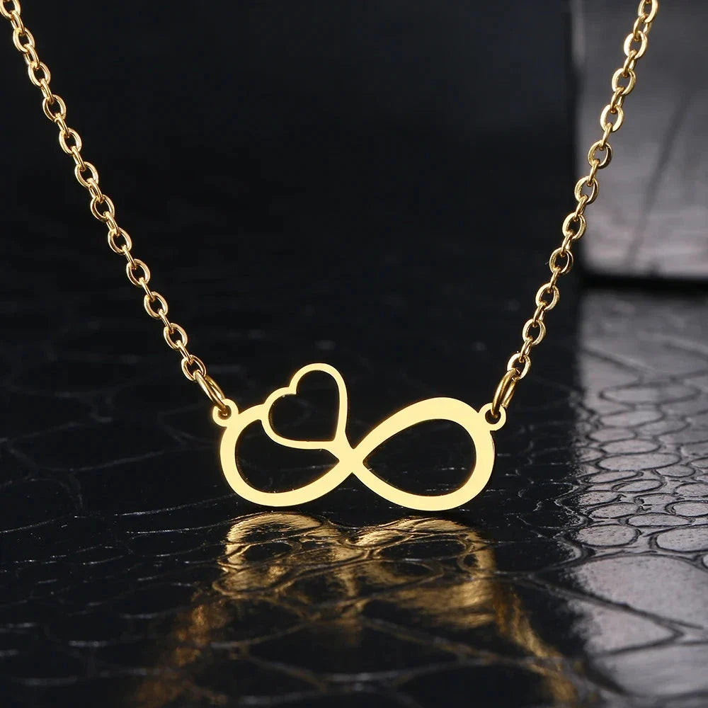 Women's Pendant Necklace Infinity and Heart Symbol Gold