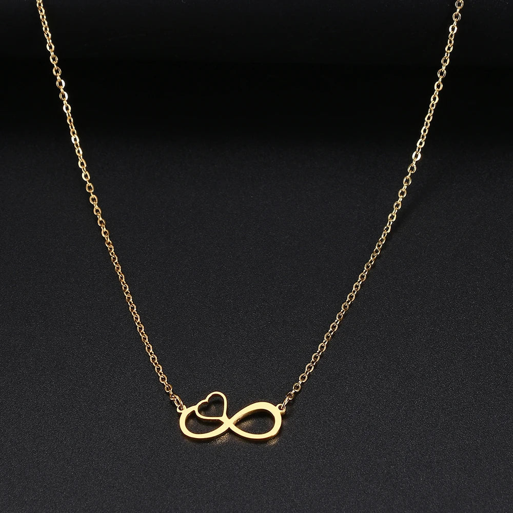 Women's Pendant Necklace Infinity and Heart Symbol Gold