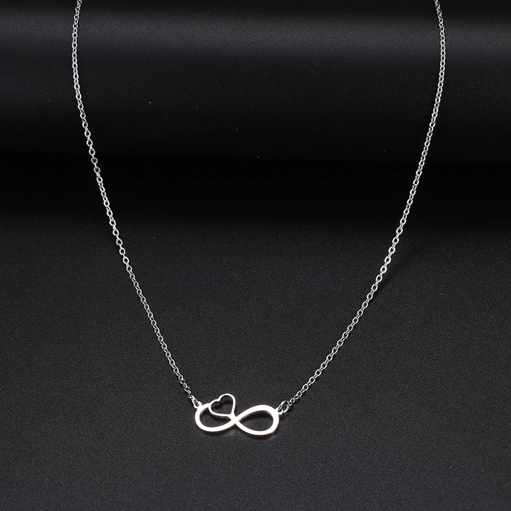 Women's Pendant Necklace Infinity and Heart Symbol Silver