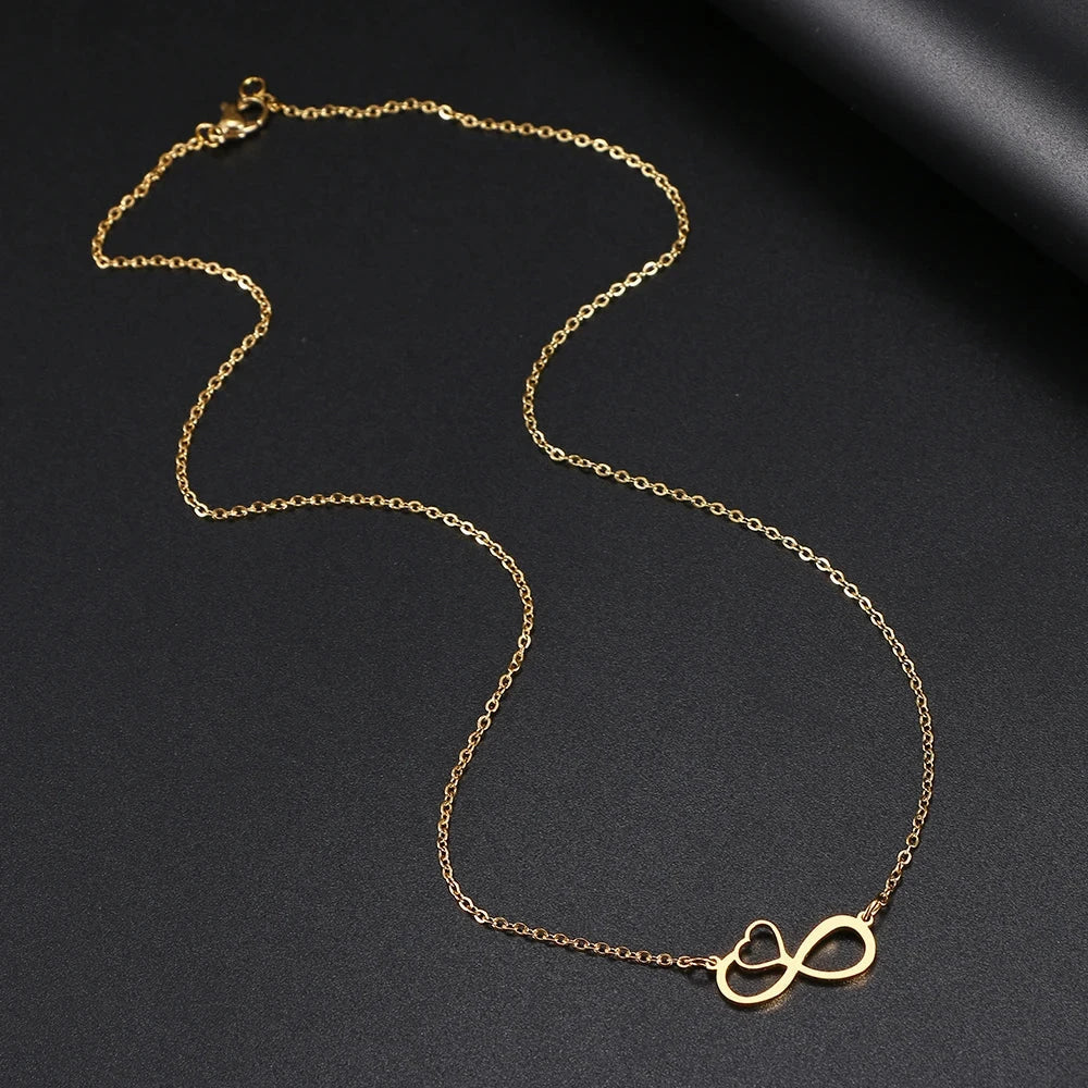 Women's Pendant Necklace Infinity and Heart Symbol Gold
