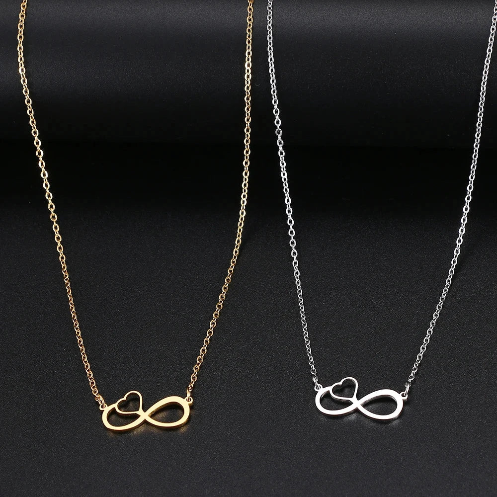 Women's Pendant Necklace Infinity and Heart Symbol Gold
