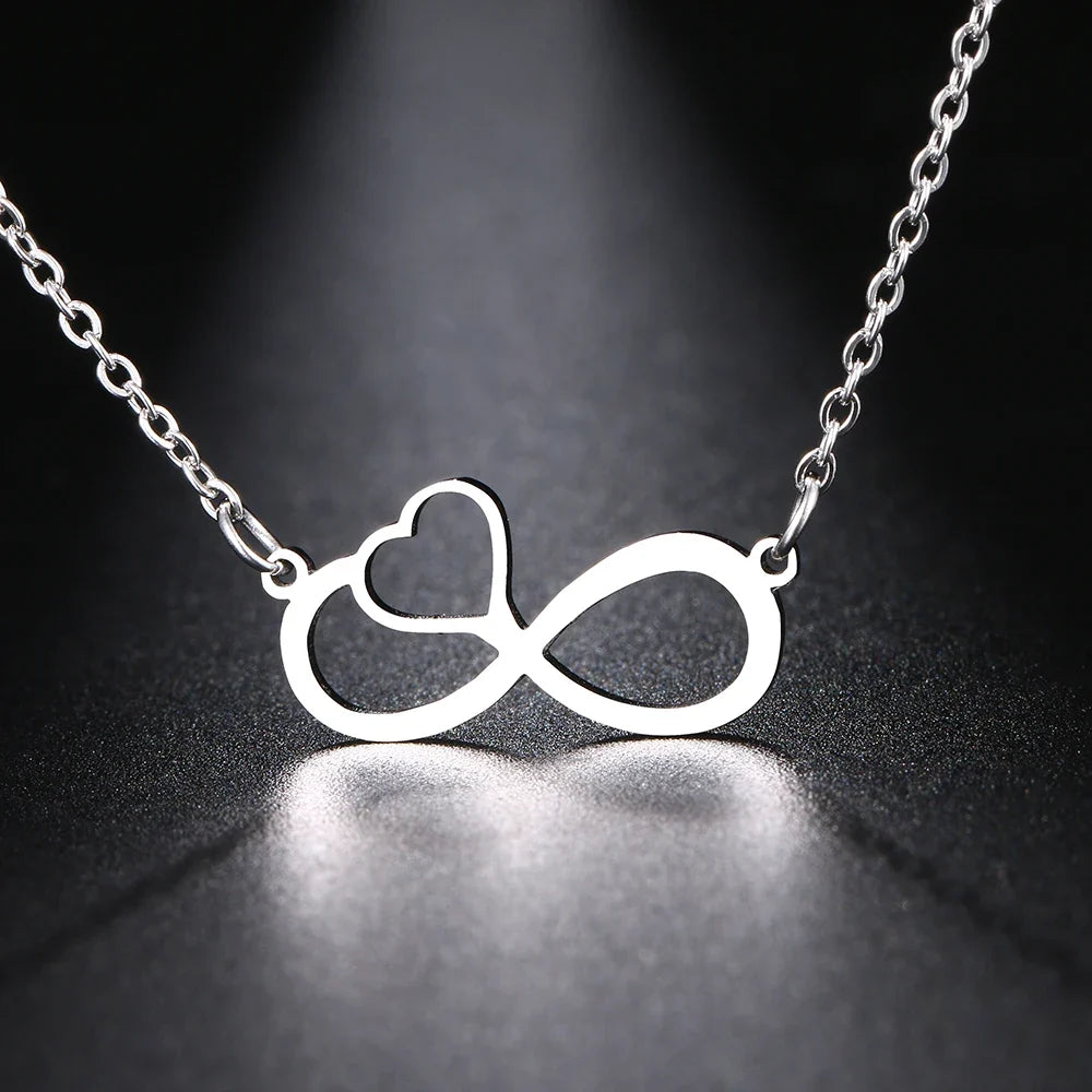Women's Pendant Necklace Infinity and Heart Symbol Silver