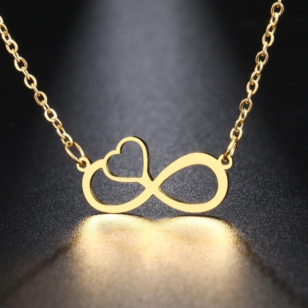 Women's Pendant Necklace Infinity and Heart Symbol Gold