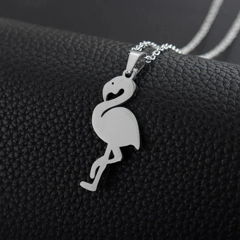 Majestic Pink Flamingo Necklace Silver