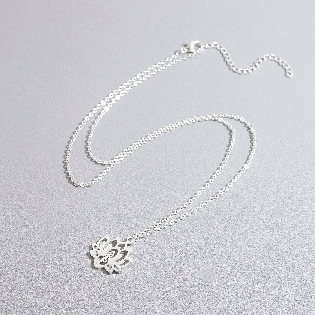 Women's Lotus Flower Pendant Necklace silver