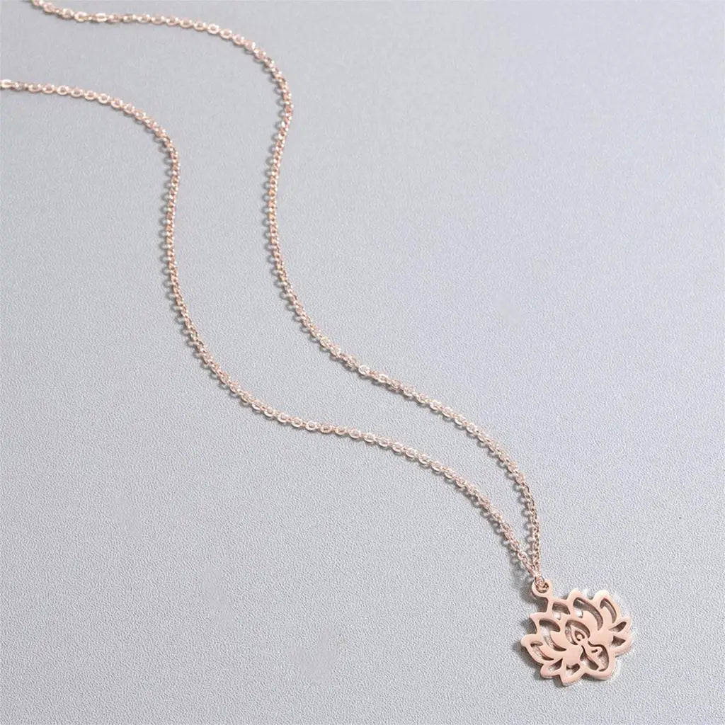 Women's Lotus Flower Pendant Necklace rose gold