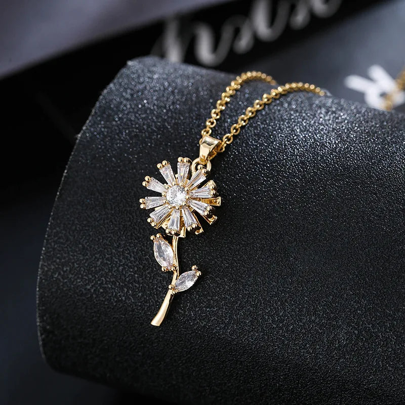 Collier Pendentif Fleur de Tournesol Tournante Anti-Stress or