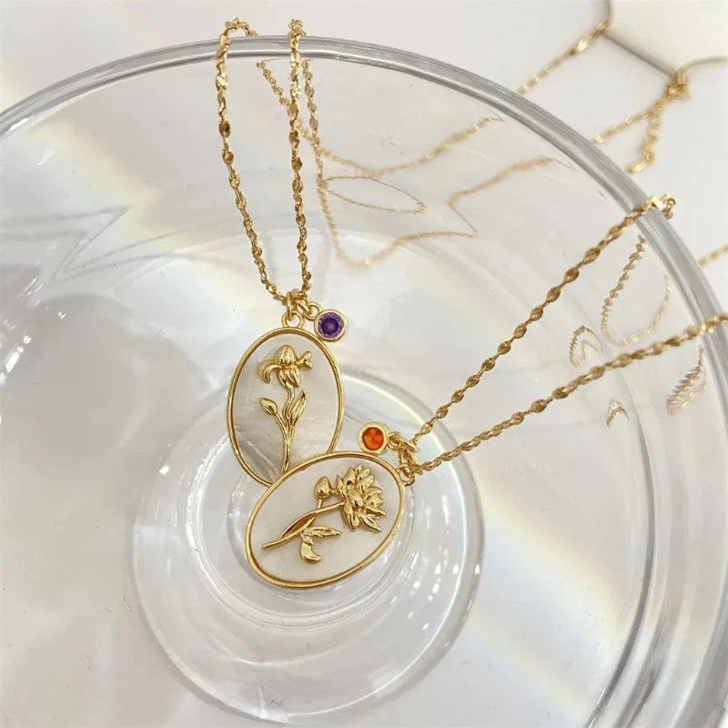Flower Zodiac Sign Pendant Necklace