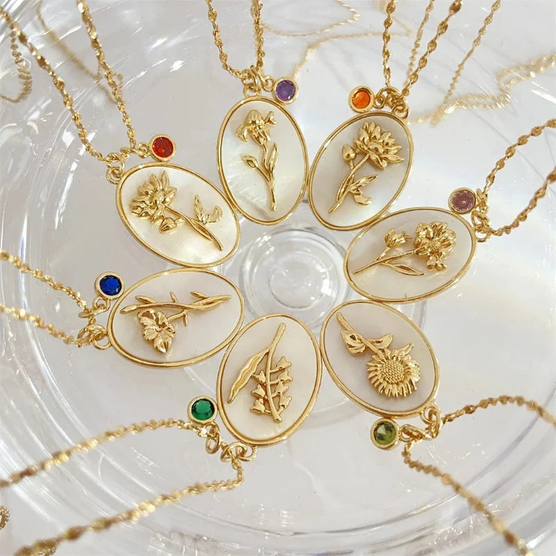 Flower Zodiac Sign Pendant Necklace