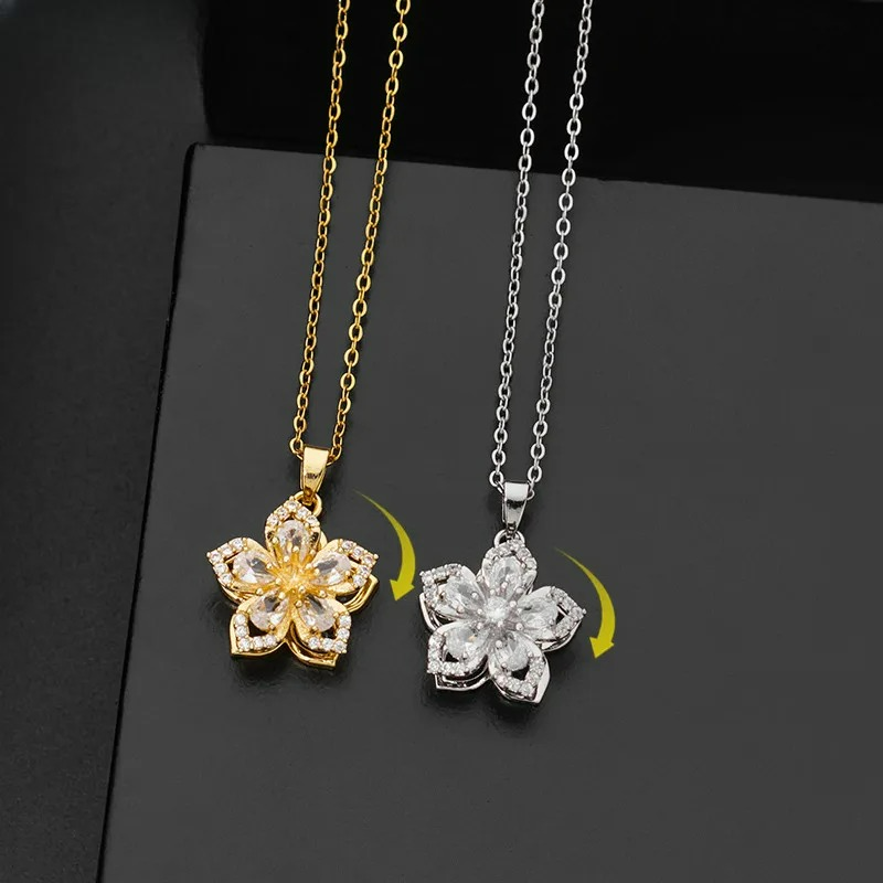 Collier Pendentif Fleur Tournante Anti-Stress or