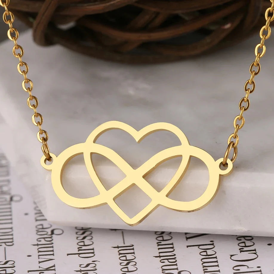 Infinity and Heart Pendant Necklace for Women, gold