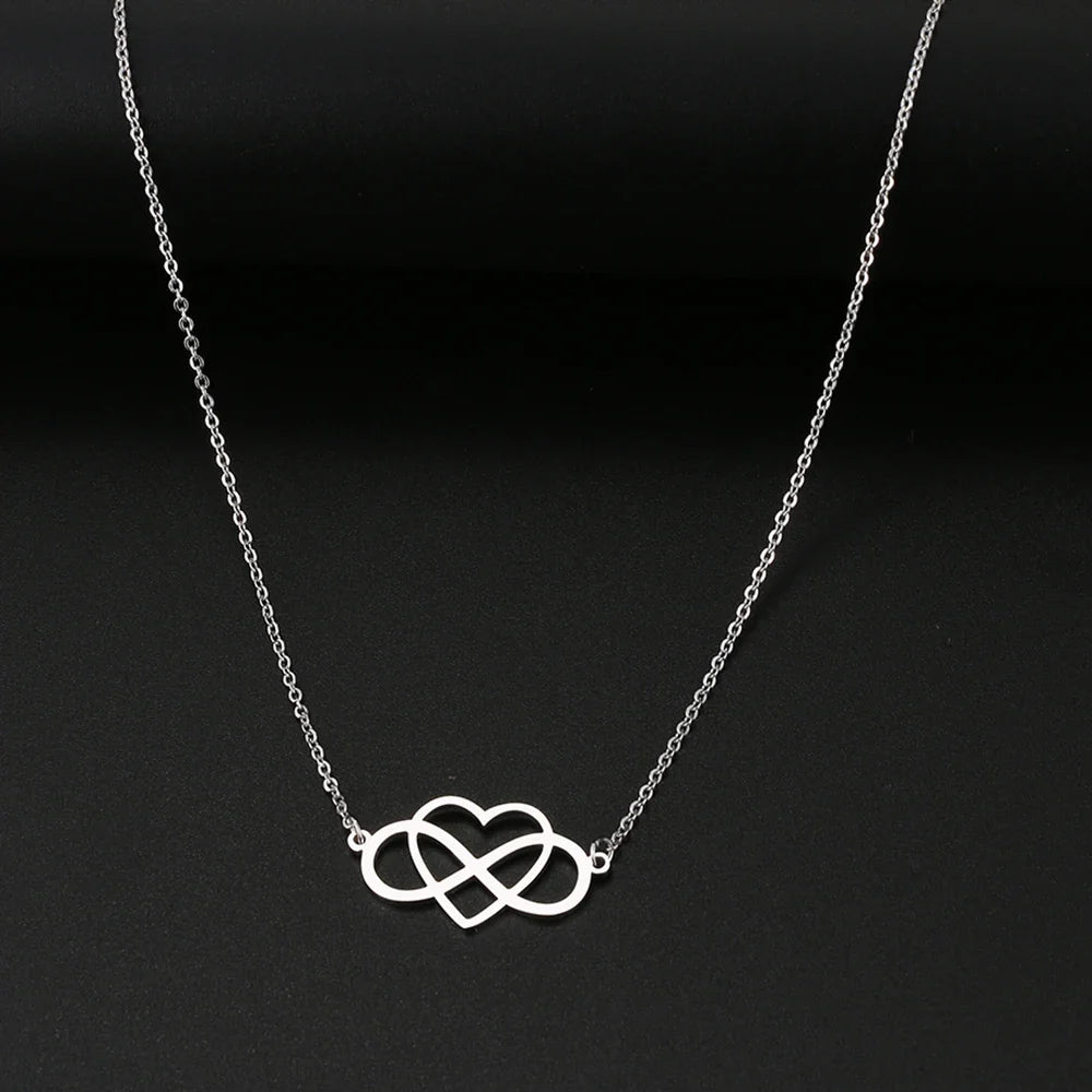 Infinity and Heart Pendant Necklace for Women, silver