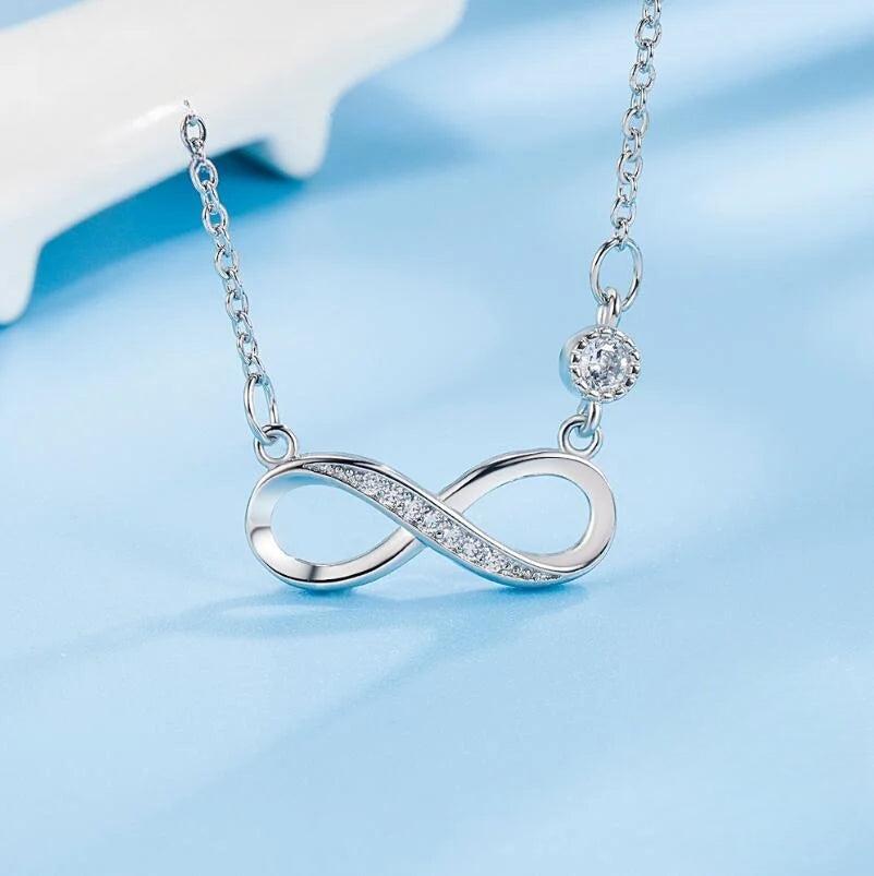 Infinity Zircon Pendant Necklace for Women, Silver
