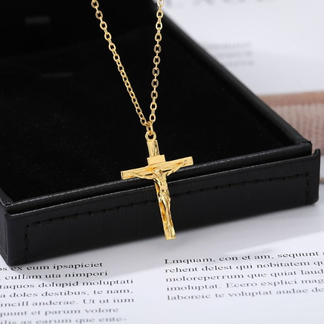 Jesus Christ Cross Necklace & Pendant for Men in Gold
