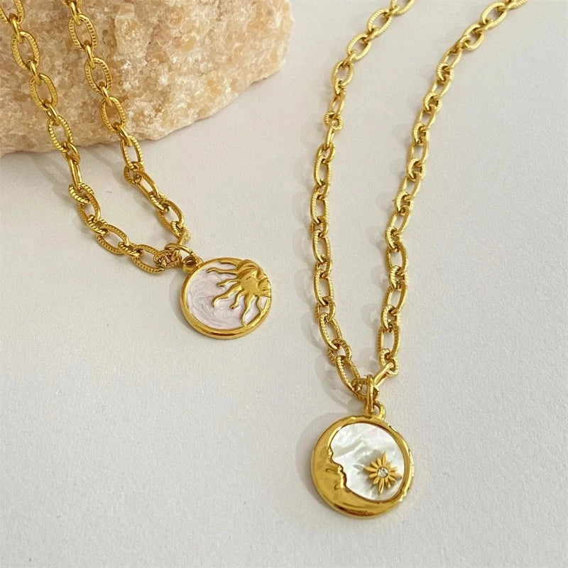 Round Moon or Sun Pendant Necklace