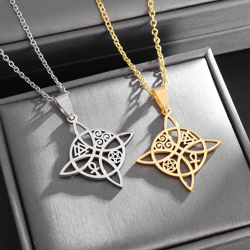 Wiccan Protection Witch’s Knot Pendant Necklace in gold