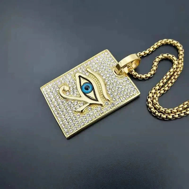 Egyptian Oudjat Horus Eye Necklace & Pendant in Gold Finish