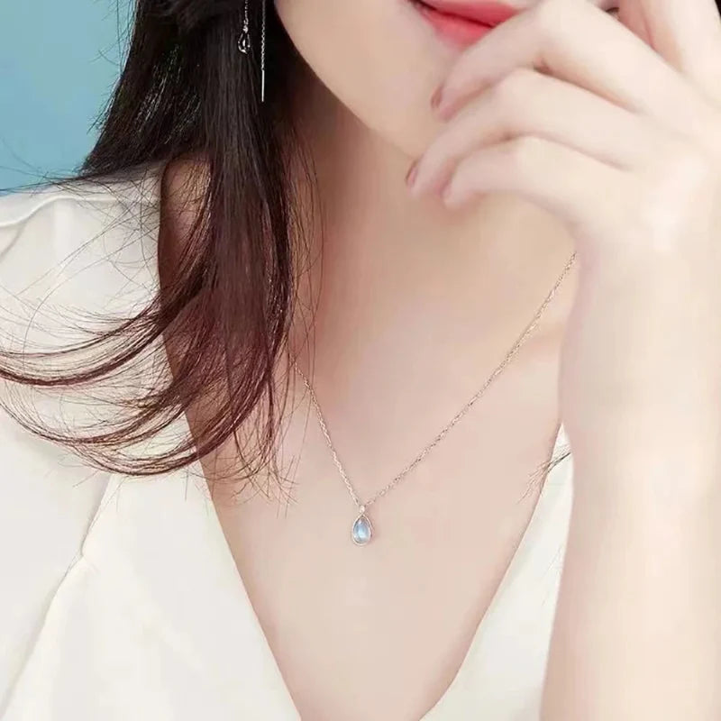 Oval Pendant Necklace Women's Fertility Moonstone